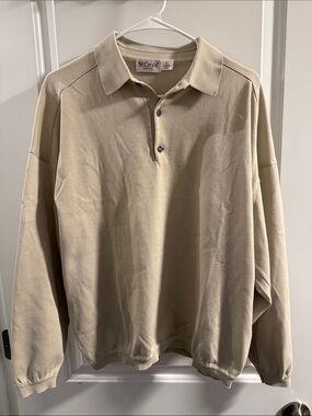 Vintage St. Croix Knits Men’s Long Sleeve Polo Sweater Beige Tan M